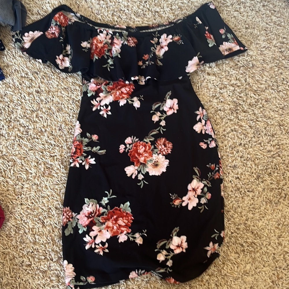 Black floral off the shoulder dress
